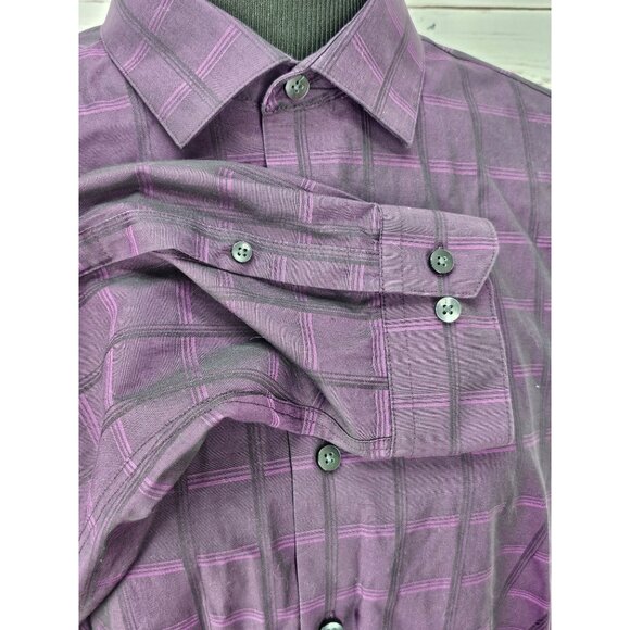 Kenneth Cole New York Slim Fit‎ Vintage Purple Plaid Long-Sleeve Button-Up Shirt - Picture 7 of 11